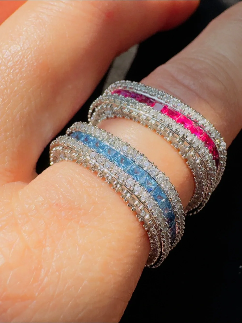 Sterling Silver Blue Crystal Band Ring - Elegant Women’s Jewelry